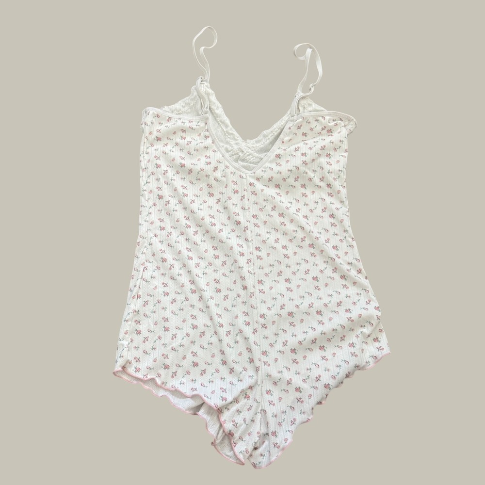 Women Floral Lace Trim Cami Babydoll Romper Sleepwear Pajama Loungewear M - Picture 2 of 8